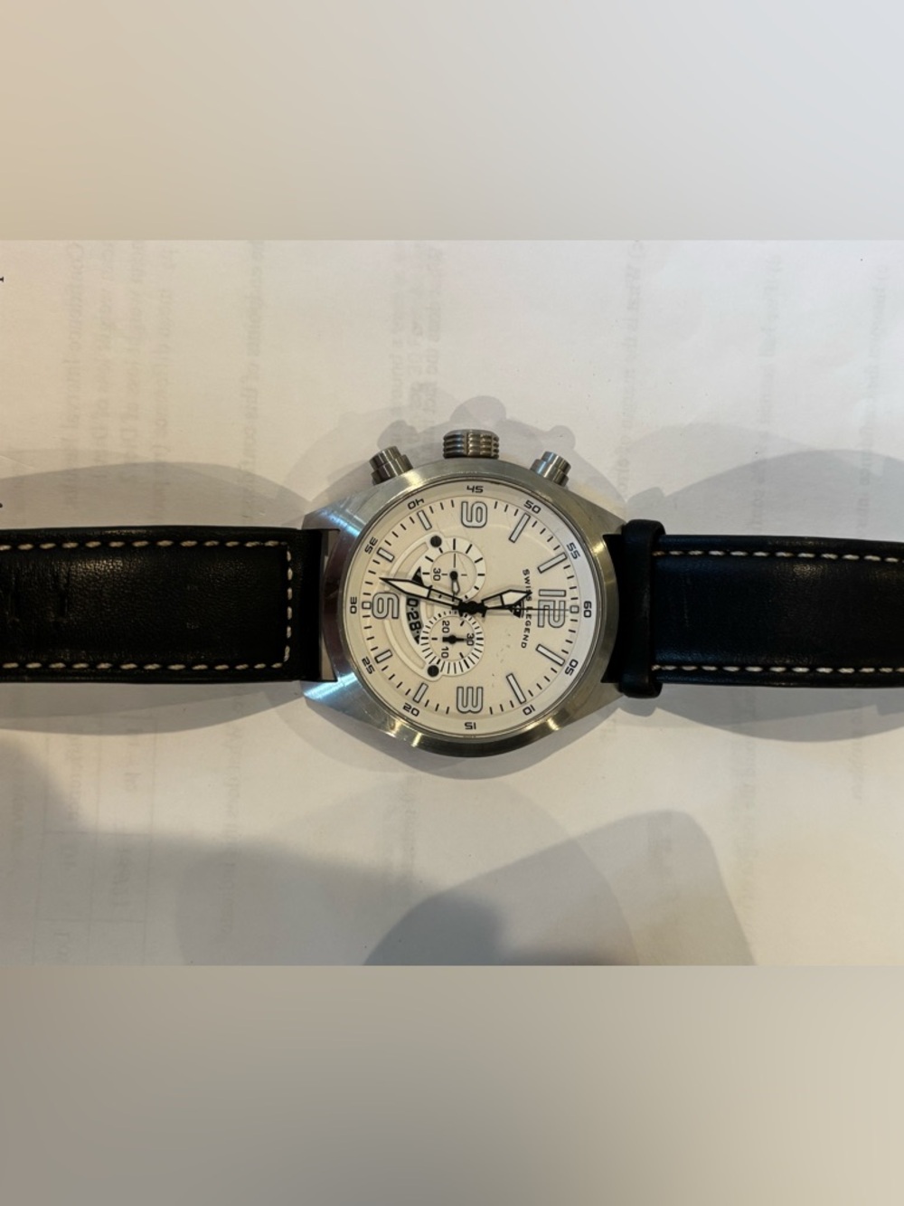 Men's Black Leather Strap Watch - swiss legend